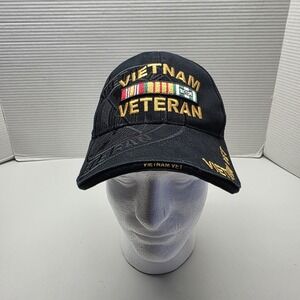Vietnam Veteran Hat Cap Strap Back Black Embroidered Military Patriotic Mens